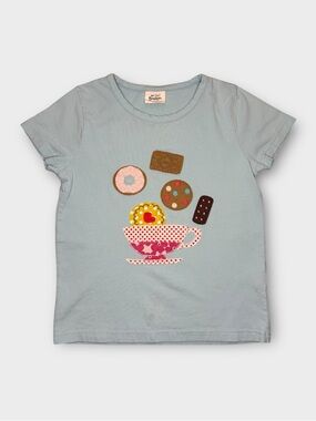 Mini Boden Vintage Cookie Tea Cup Applique Blue Shirt